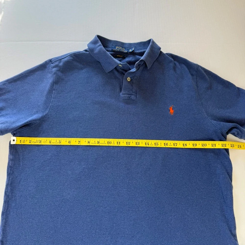Polo Ralph Lauren Blue Custom Fit Short Sleeve Polo Shirt Orange Pony XL